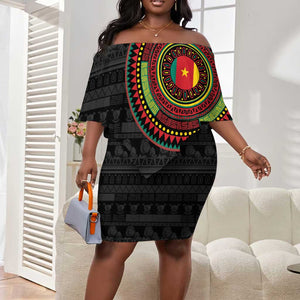 Cameroon African Tribal Pattern Off Shoulder Short Dress Chest Arm Tattoo