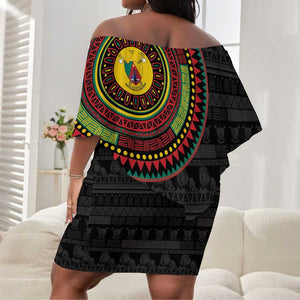 Cameroon African Tribal Pattern Off Shoulder Short Dress Chest Arm Tattoo