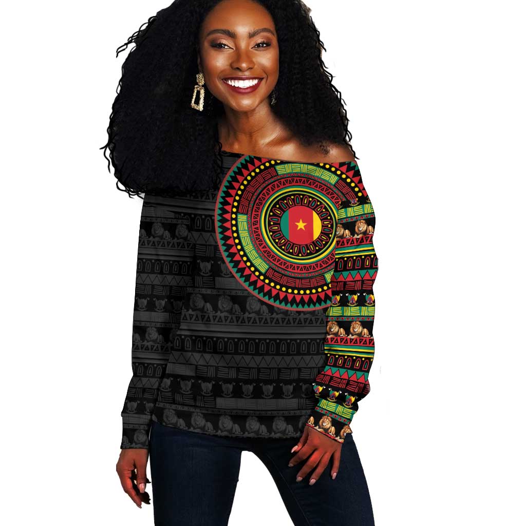 Cameroon African Tribal Pattern Off Shoulder Sweater Chest Arm Tattoo