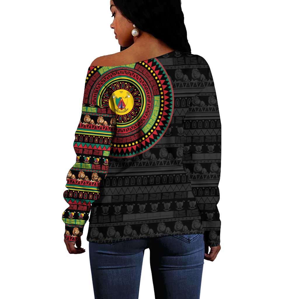 Cameroon African Tribal Pattern Off Shoulder Sweater Chest Arm Tattoo