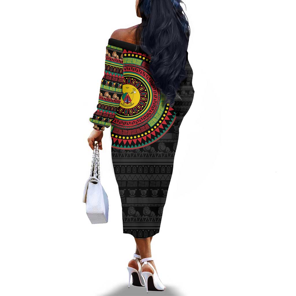 Cameroon African Tribal Pattern Off The Shoulder Long Sleeve Dress Chest Arm Tattoo