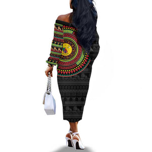 Cameroon African Tribal Pattern Off The Shoulder Long Sleeve Dress Chest Arm Tattoo