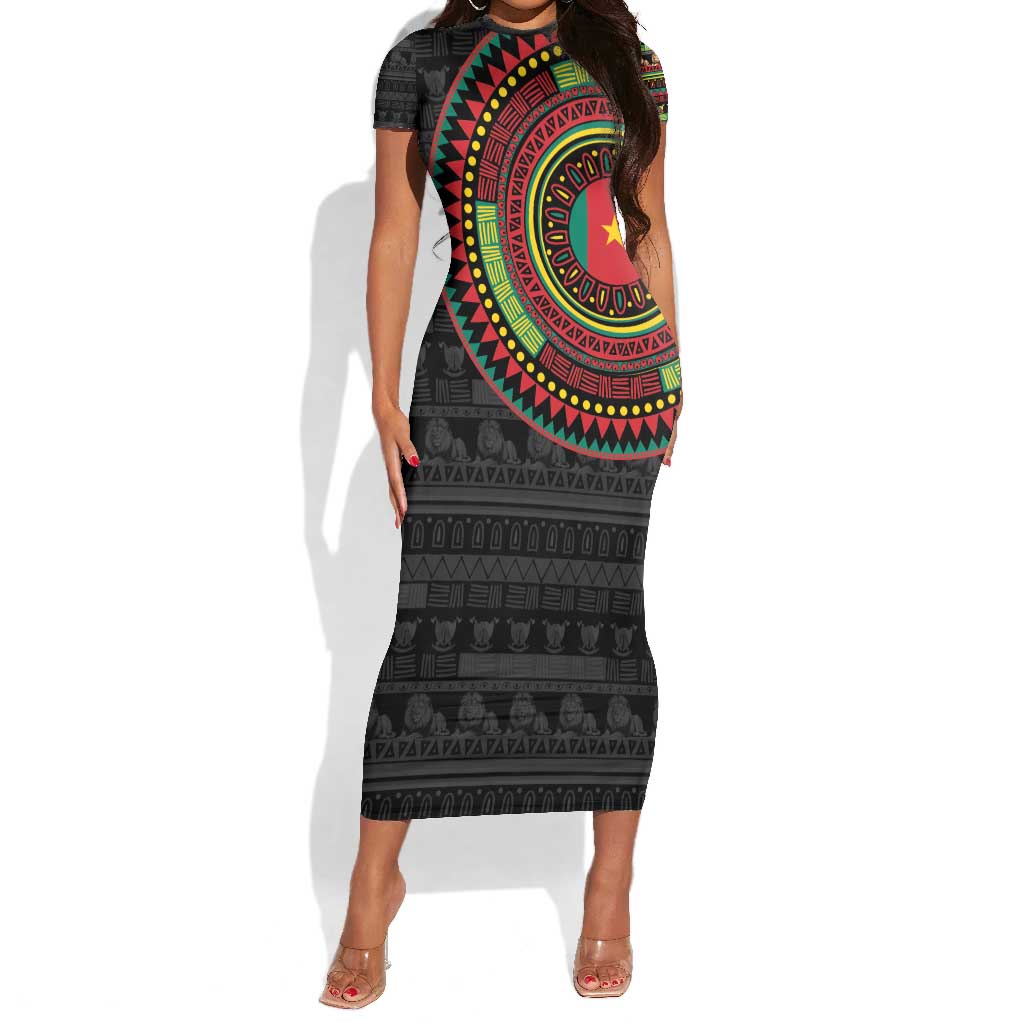 Cameroon African Tribal Pattern Short Sleeve Bodycon Dress Chest Arm Tattoo LT15