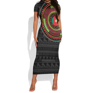 Cameroon African Tribal Pattern Short Sleeve Bodycon Dress Chest Arm Tattoo LT15