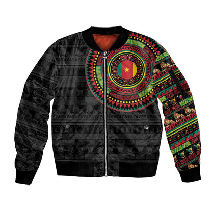 Cameroon African Tribal Pattern Sleeve Zip Bomber Jacket Chest Arm Tattoo