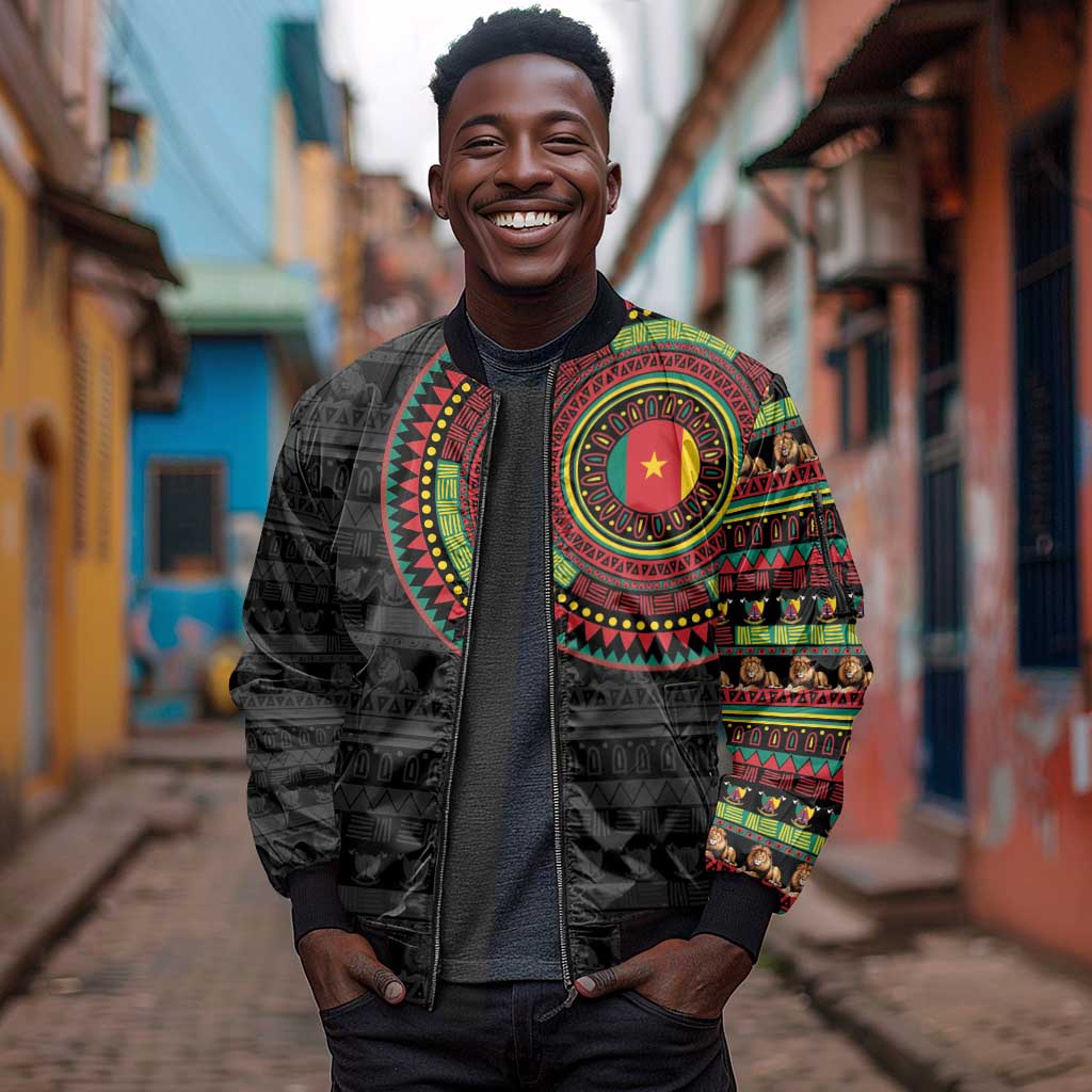 Cameroon African Tribal Pattern Sleeve Zip Bomber Jacket Chest Arm Tattoo
