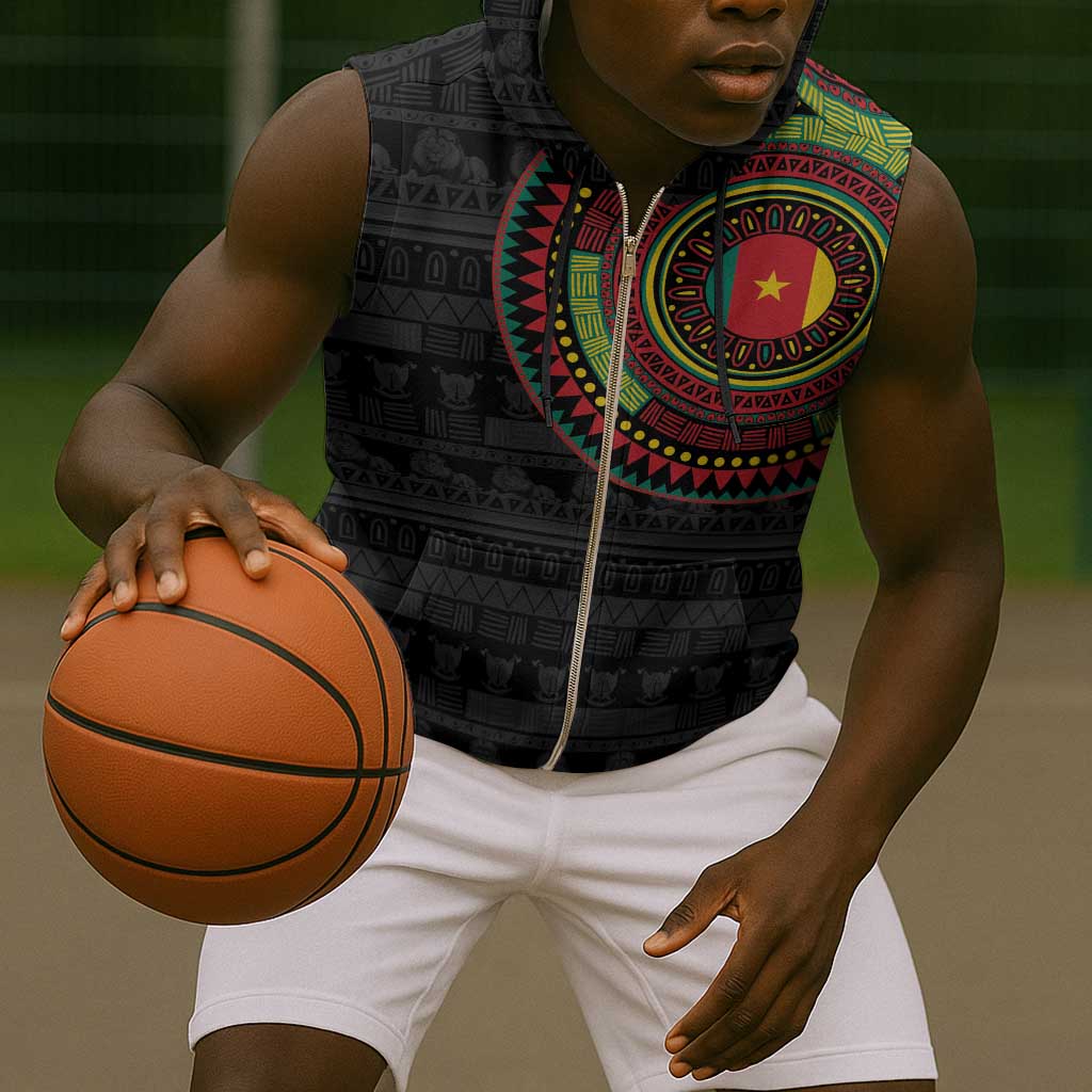 Cameroon African Tribal Pattern Sleeveless Zip Hoodie Chest Arm Tattoo - African Pride