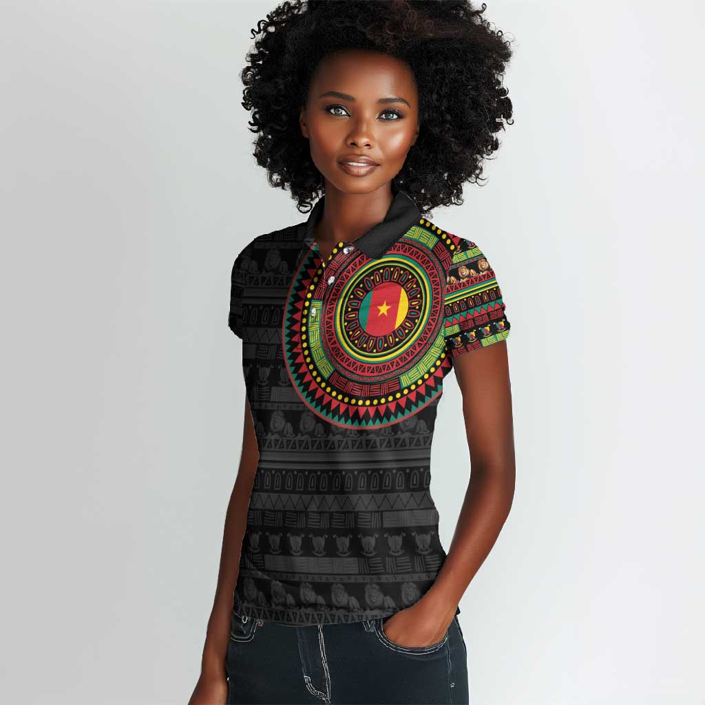 Cameroon African Tribal Pattern Women Polo Shirt Chest Arm Tattoo