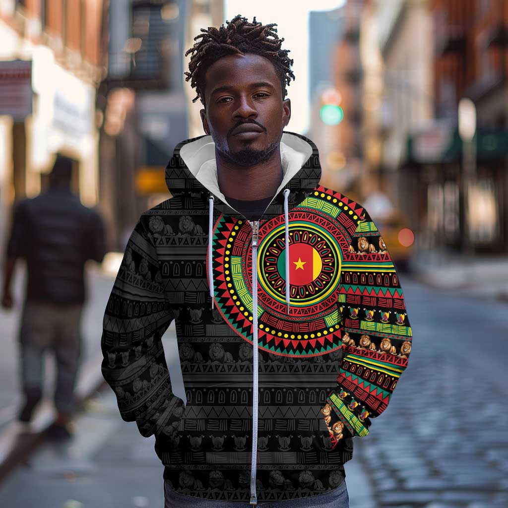 Cameroon African Tribal Pattern Zip Hoodie Chest Arm Tattoo
