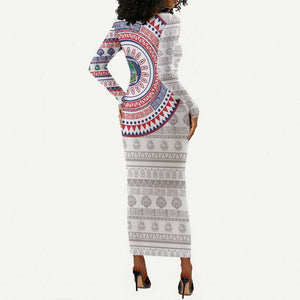 Liberia African Tribal Pattern Long Sleeve Bodycon Dress Chest Arm Tattoo LT15