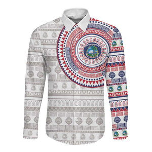 Liberia African Tribal Pattern Long Sleeve Button Shirt Chest Arm Tattoo