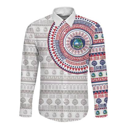 Liberia African Tribal Pattern Long Sleeve Button Shirt Chest Arm Tattoo