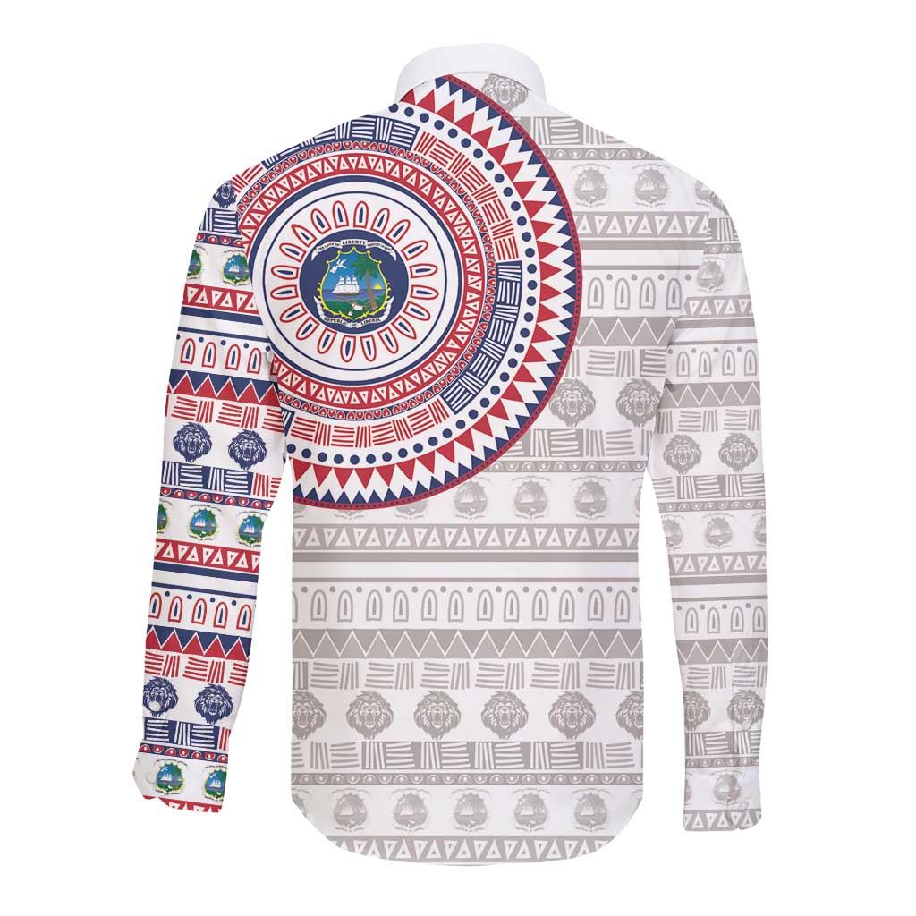 Liberia African Tribal Pattern Long Sleeve Button Shirt Chest Arm Tattoo
