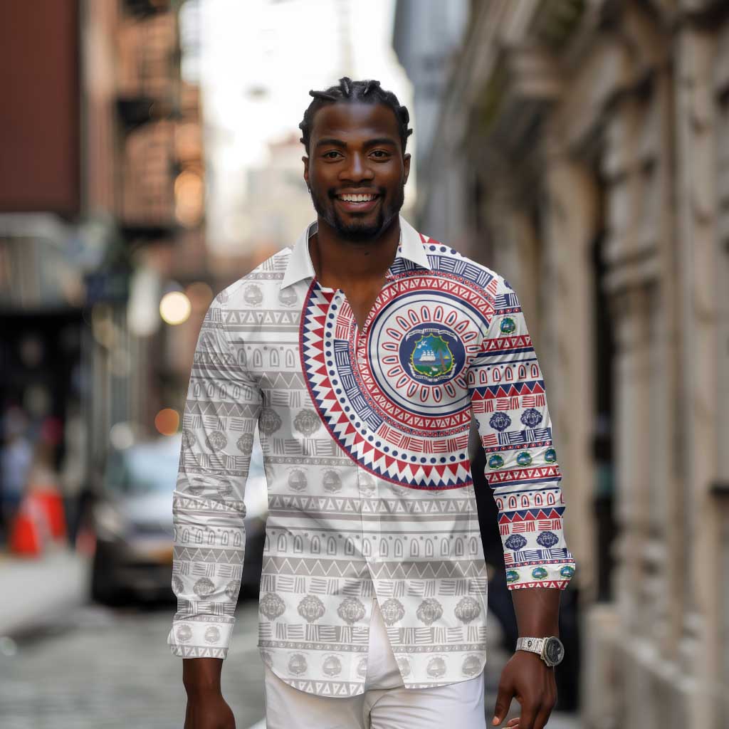Liberia African Tribal Pattern Long Sleeve Button Shirt Chest Arm Tattoo