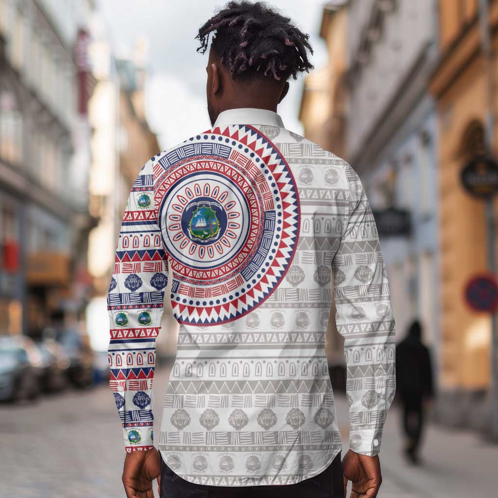 Liberia African Tribal Pattern Long Sleeve Button Shirt Chest Arm Tattoo