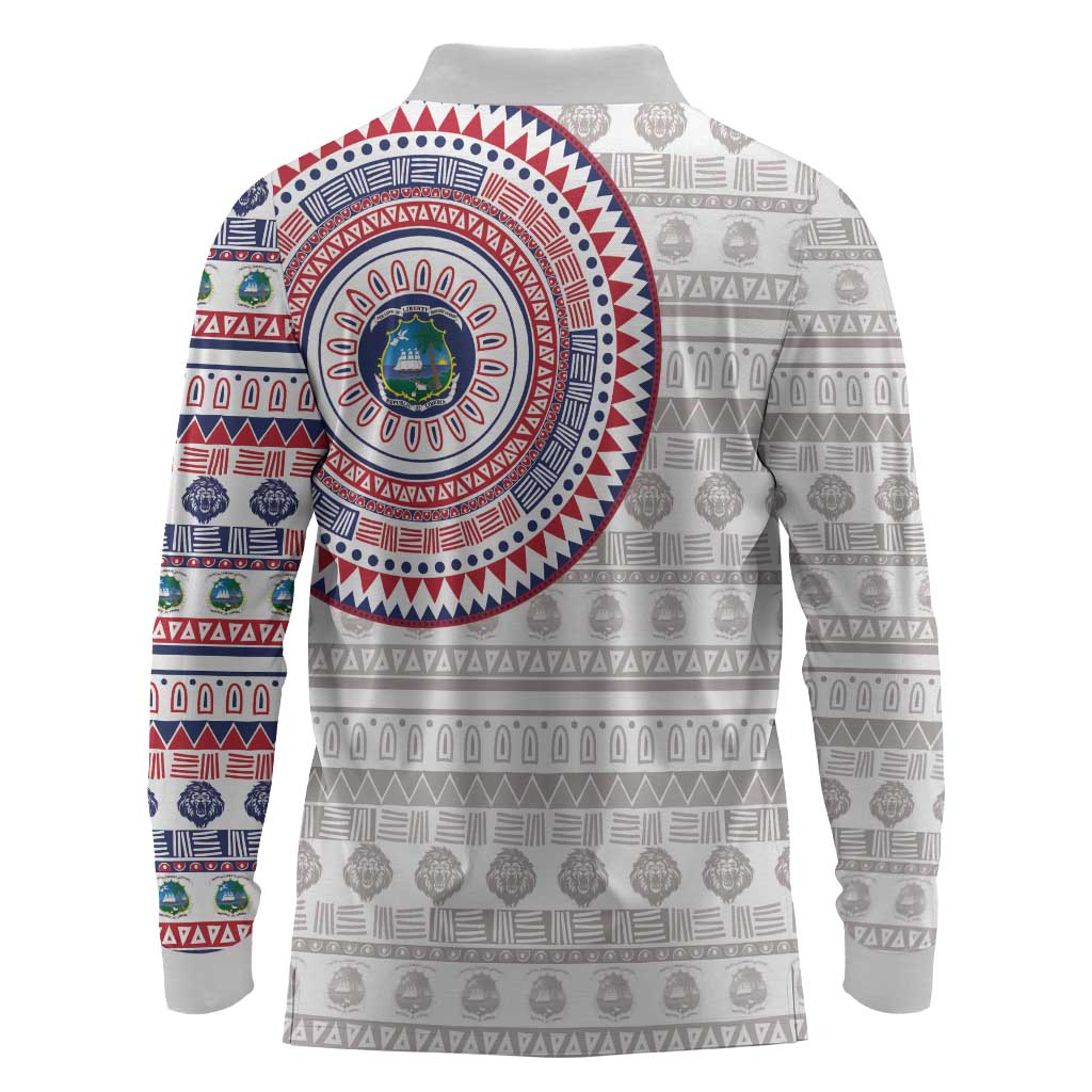 Liberia African Tribal Pattern Long Sleeve Polo Shirt Chest Arm Tattoo