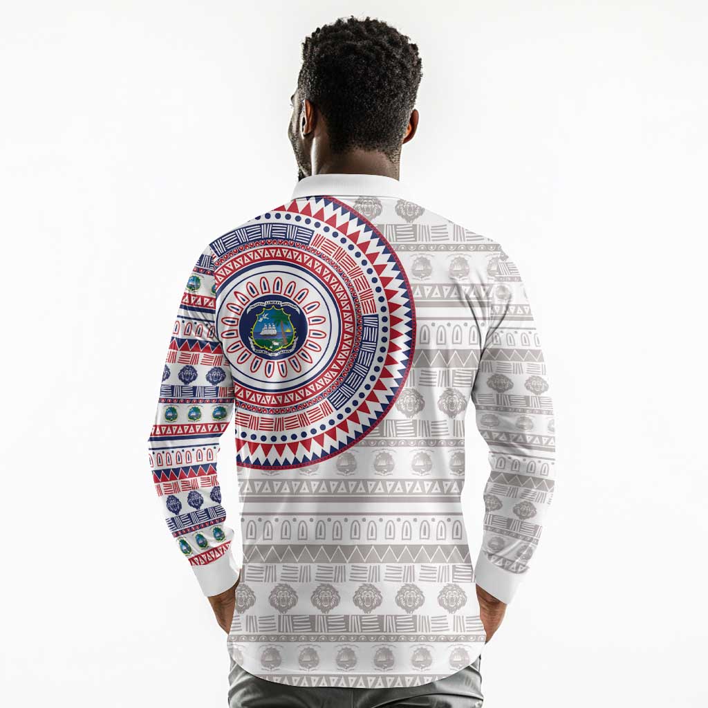Liberia African Tribal Pattern Long Sleeve Polo Shirt Chest Arm Tattoo