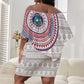 Liberia African Tribal Pattern Off Shoulder Short Dress Chest Arm Tattoo