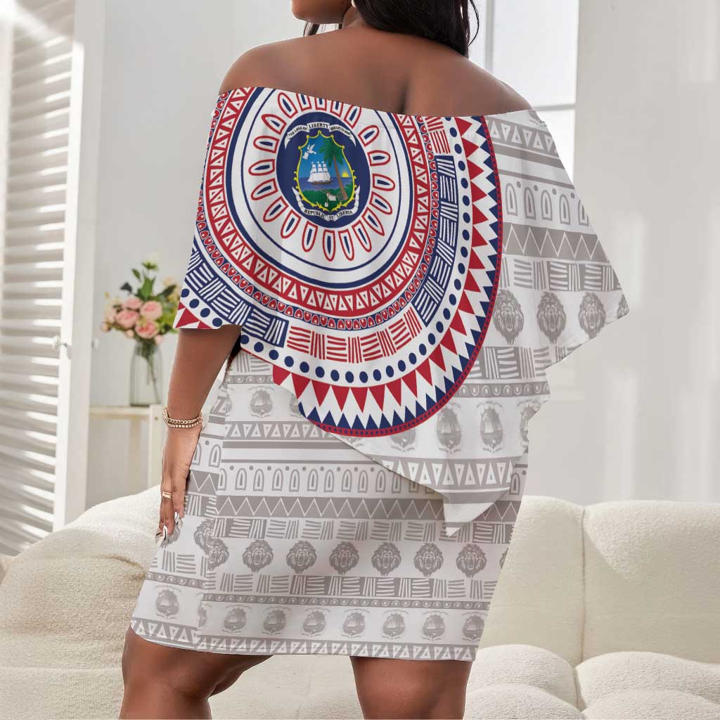 Liberia African Tribal Pattern Off Shoulder Short Dress Chest Arm Tattoo