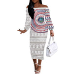 Liberia African Tribal Pattern Off The Shoulder Long Sleeve Dress Chest Arm Tattoo