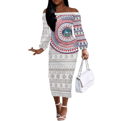 Liberia African Tribal Pattern Off The Shoulder Long Sleeve Dress Chest Arm Tattoo