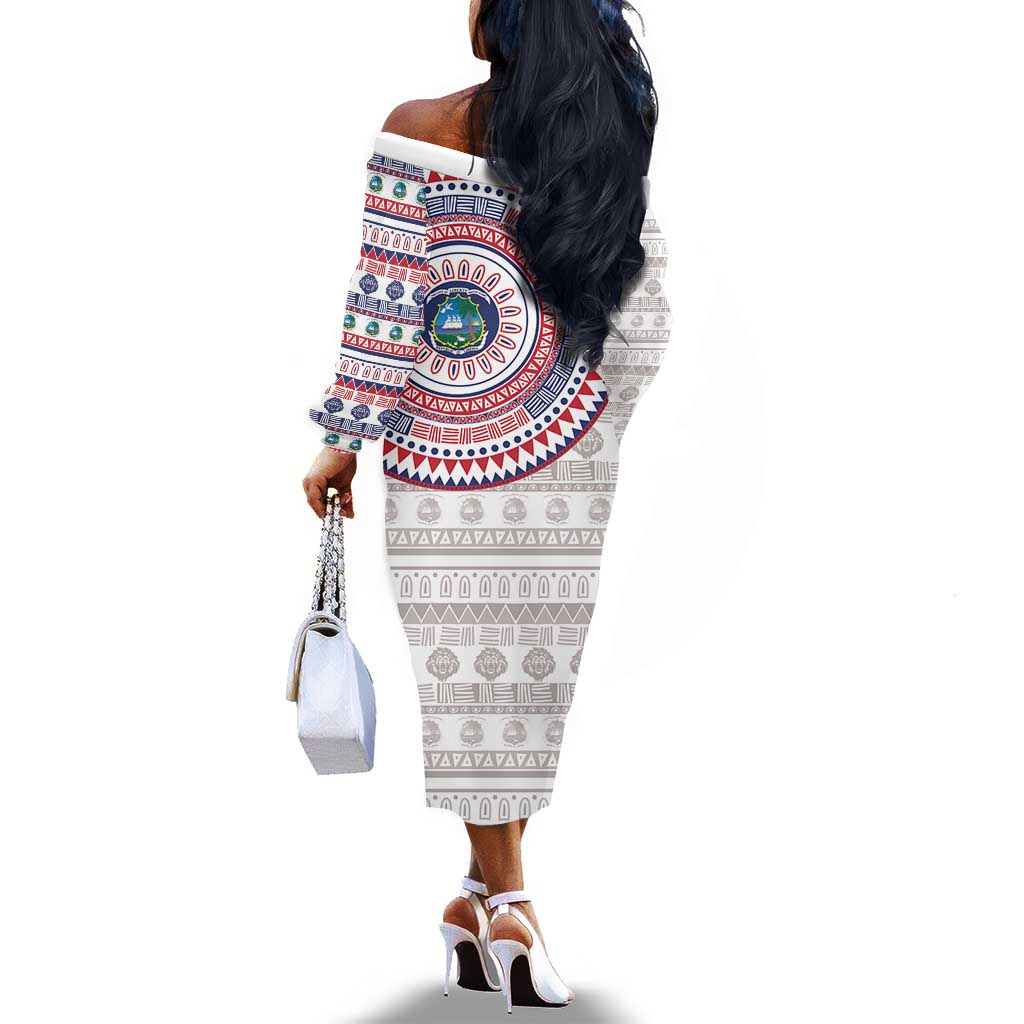 Liberia African Tribal Pattern Off The Shoulder Long Sleeve Dress Chest Arm Tattoo