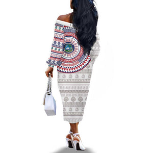 Liberia African Tribal Pattern Off The Shoulder Long Sleeve Dress Chest Arm Tattoo