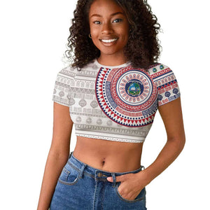 Liberia African Tribal Pattern Raglan Cropped T shirt Chest Arm Tattoo
