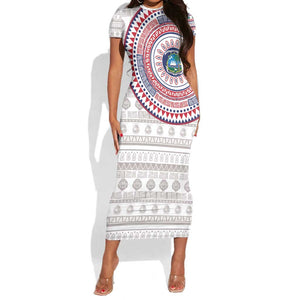 Liberia African Tribal Pattern Short Sleeve Bodycon Dress Chest Arm Tattoo LT15