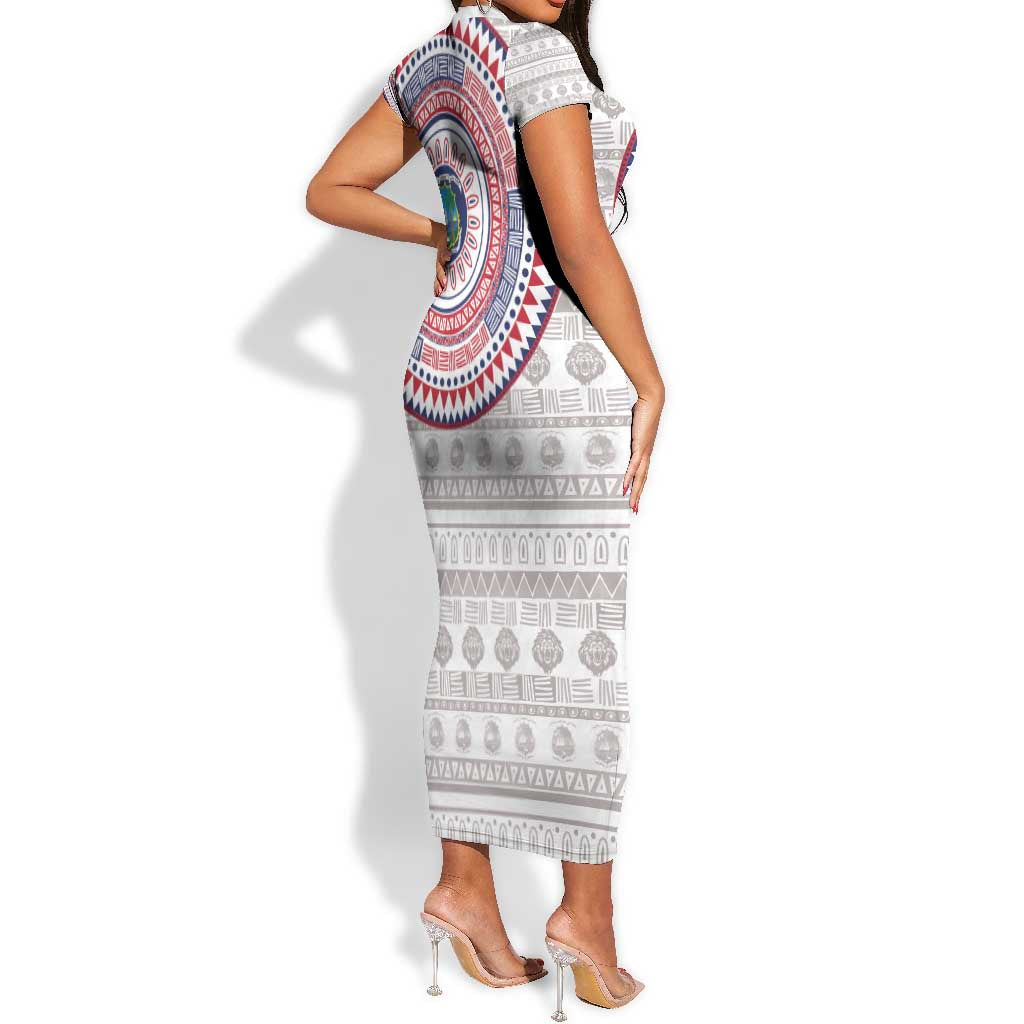 Liberia African Tribal Pattern Short Sleeve Bodycon Dress Chest Arm Tattoo LT15