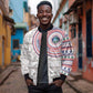 Liberia African Tribal Pattern Sleeve Zip Bomber Jacket Chest Arm Tattoo