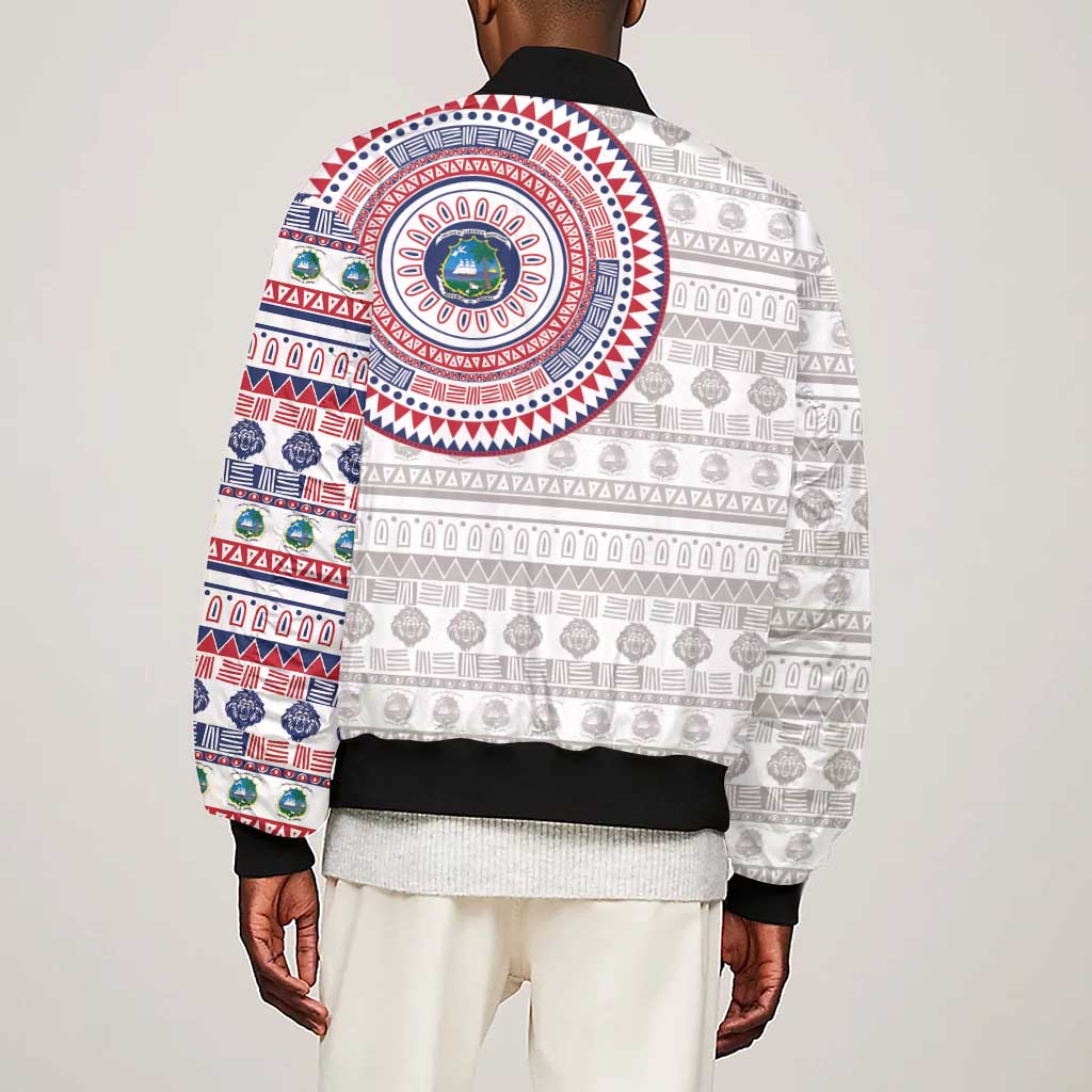 Liberia African Tribal Pattern Sleeve Zip Bomber Jacket Chest Arm Tattoo