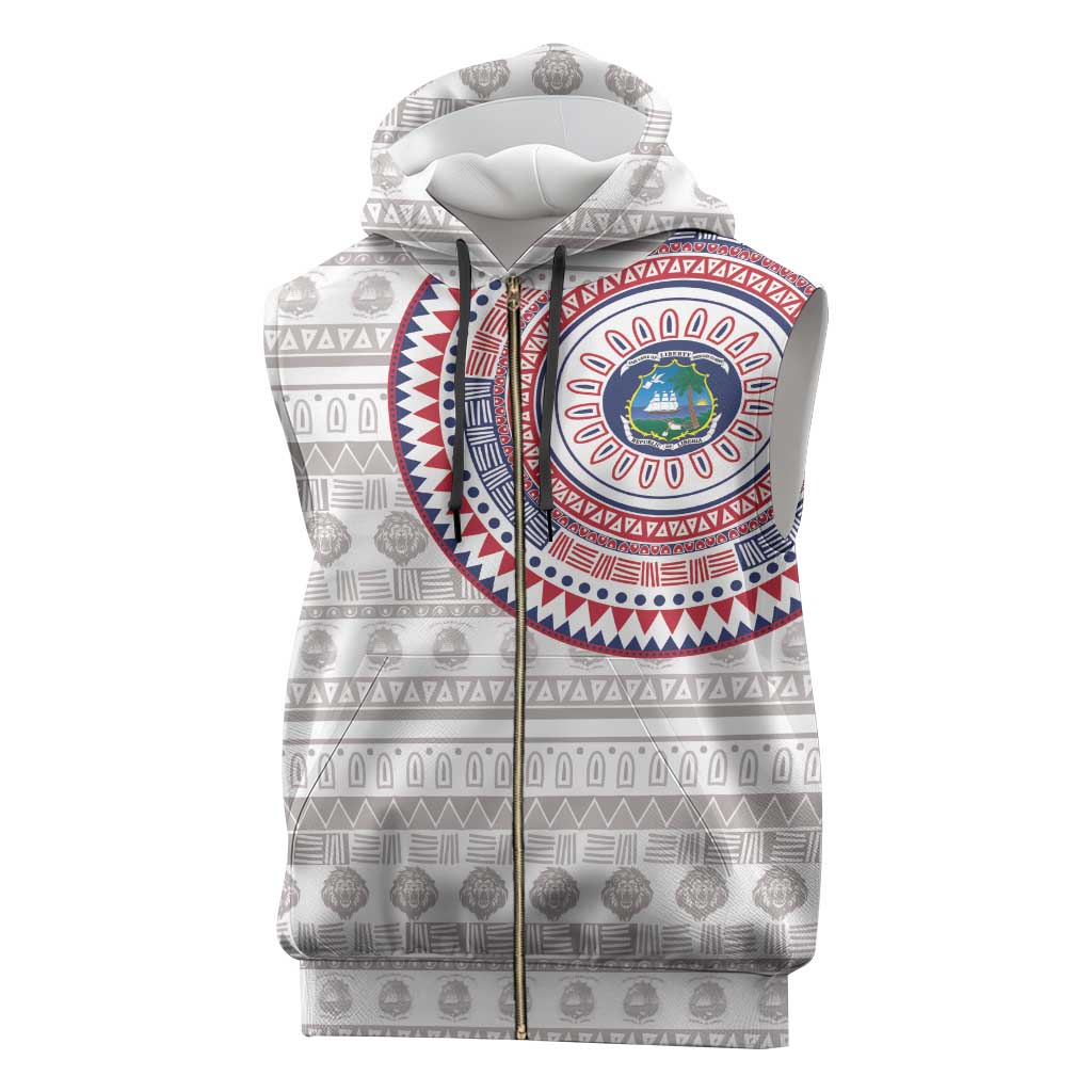 Liberia African Tribal Pattern Sleeveless Zip Hoodie Chest Arm Tattoo - African Pride