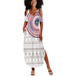 Liberia African Tribal Pattern Summer Maxi Dress Chest Arm Tattoo