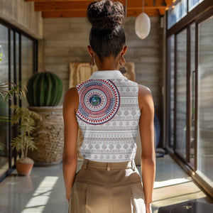 Liberia African Tribal Pattern Women Sleeveless Polo Shirt Chest Arm Tattoo
