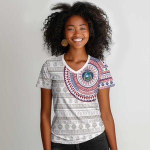Liberia African Tribal Pattern Women V-Neck T-Shirt Chest Arm Tattoo