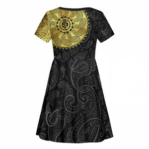 Eritrea African Tribal Mix Paisley Pattern Kid Short Sleeve Dress Chest Arm Tattoo