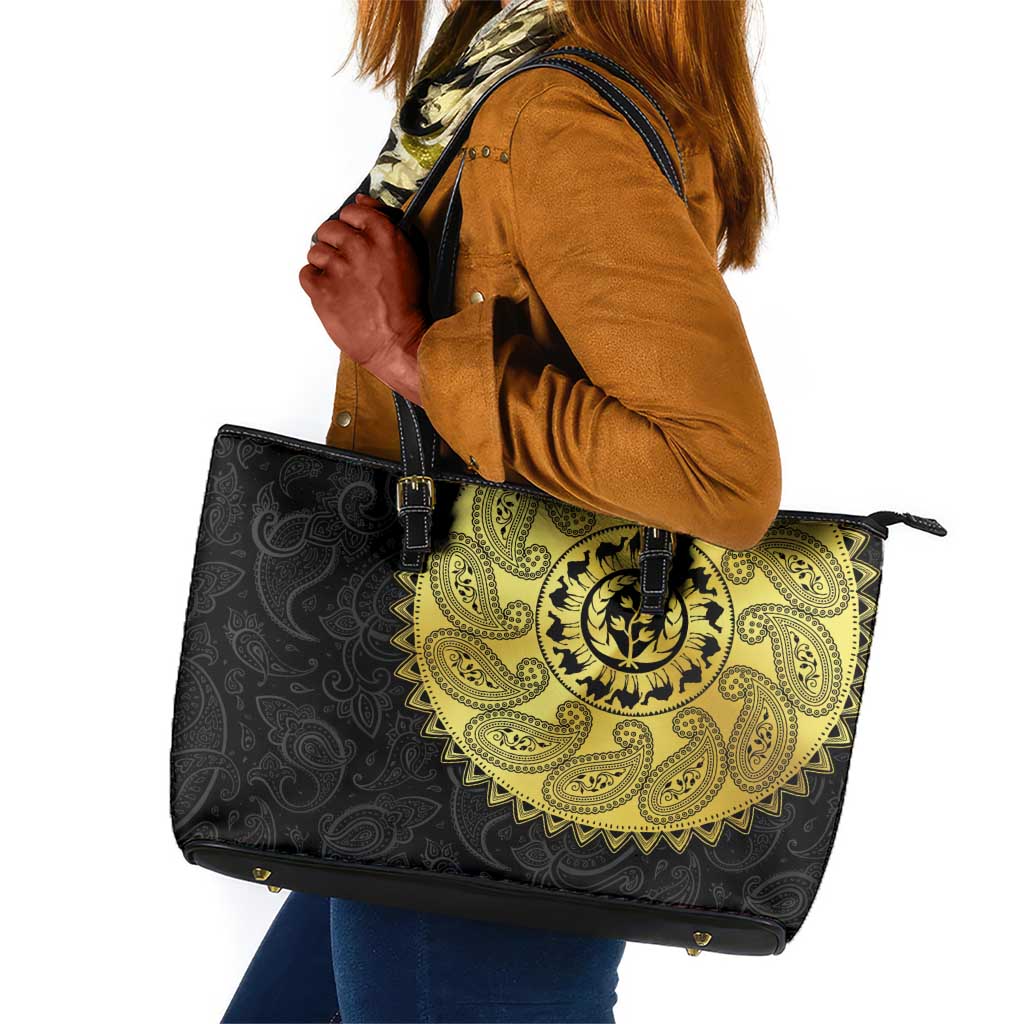 Eritrea African Tribal Mix Paisley Pattern Leather Tote Bag Chest Arm Tattoo
