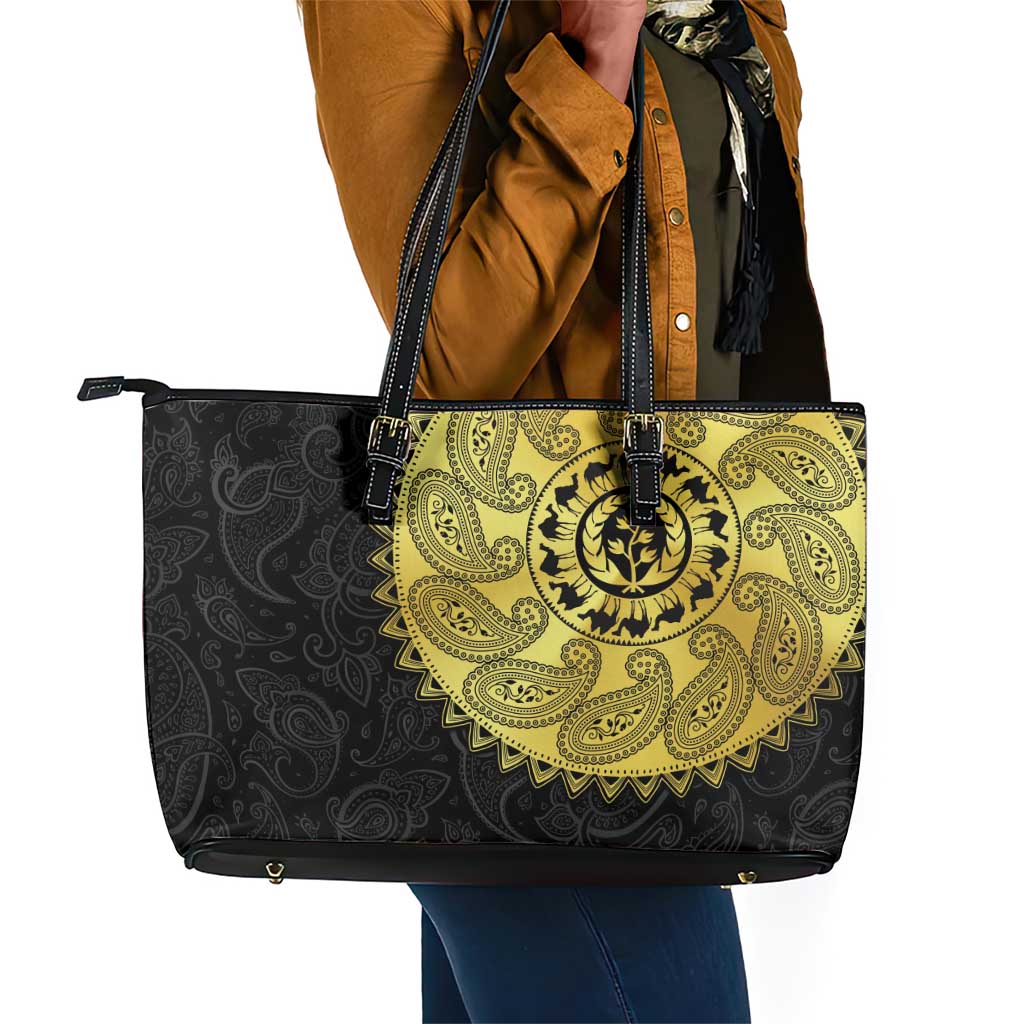 Eritrea African Tribal Mix Paisley Pattern Leather Tote Bag Chest Arm Tattoo