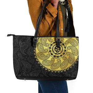 Eritrea African Tribal Mix Paisley Pattern Leather Tote Bag Chest Arm Tattoo