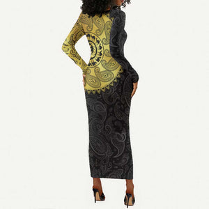 Eritrea African Tribal Mix Paisley Pattern Long Sleeve Bodycon Dress Chest Arm Tattoo LT15