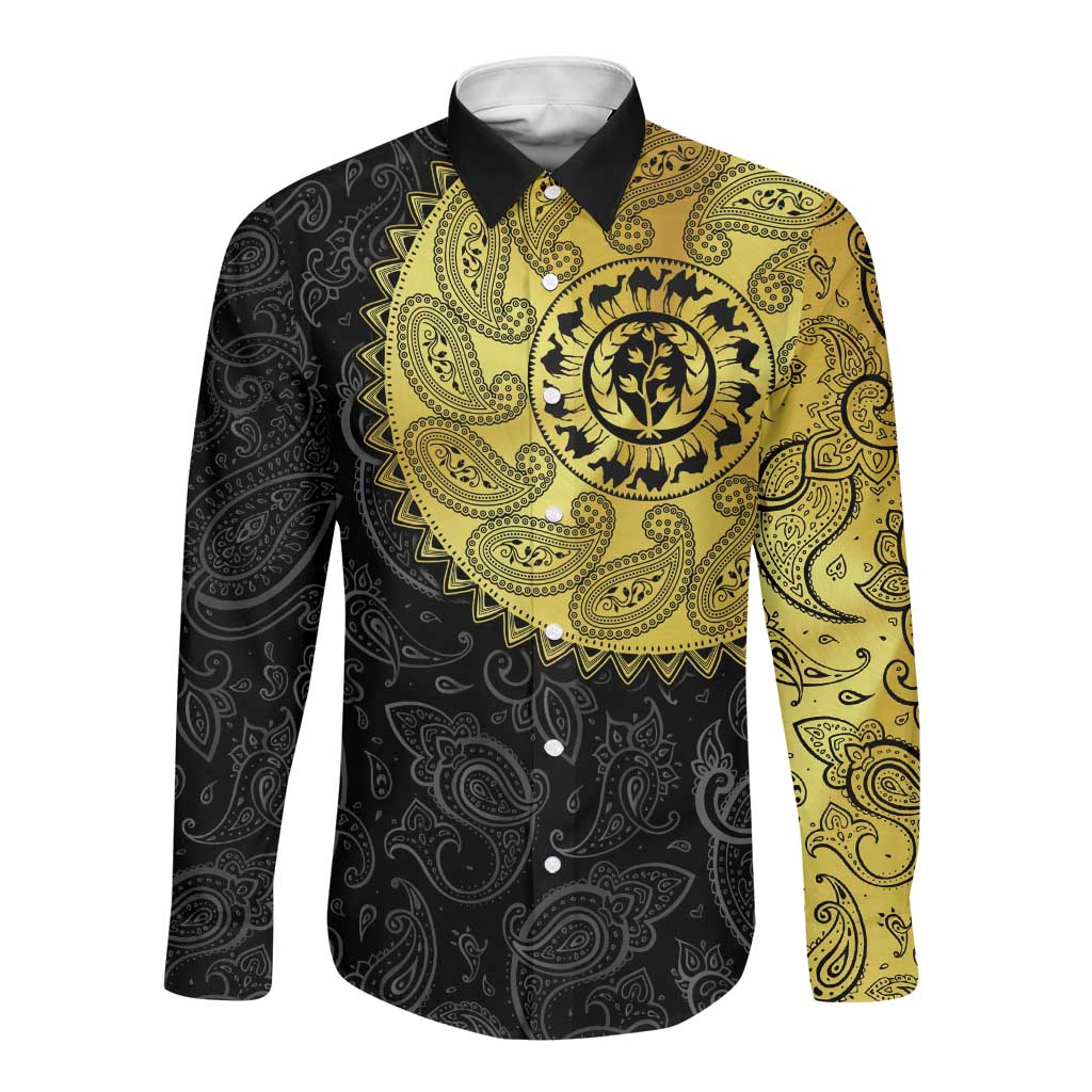 Eritrea African Tribal Mix Paisley Pattern Long Sleeve Button Shirt Chest Arm Tattoo