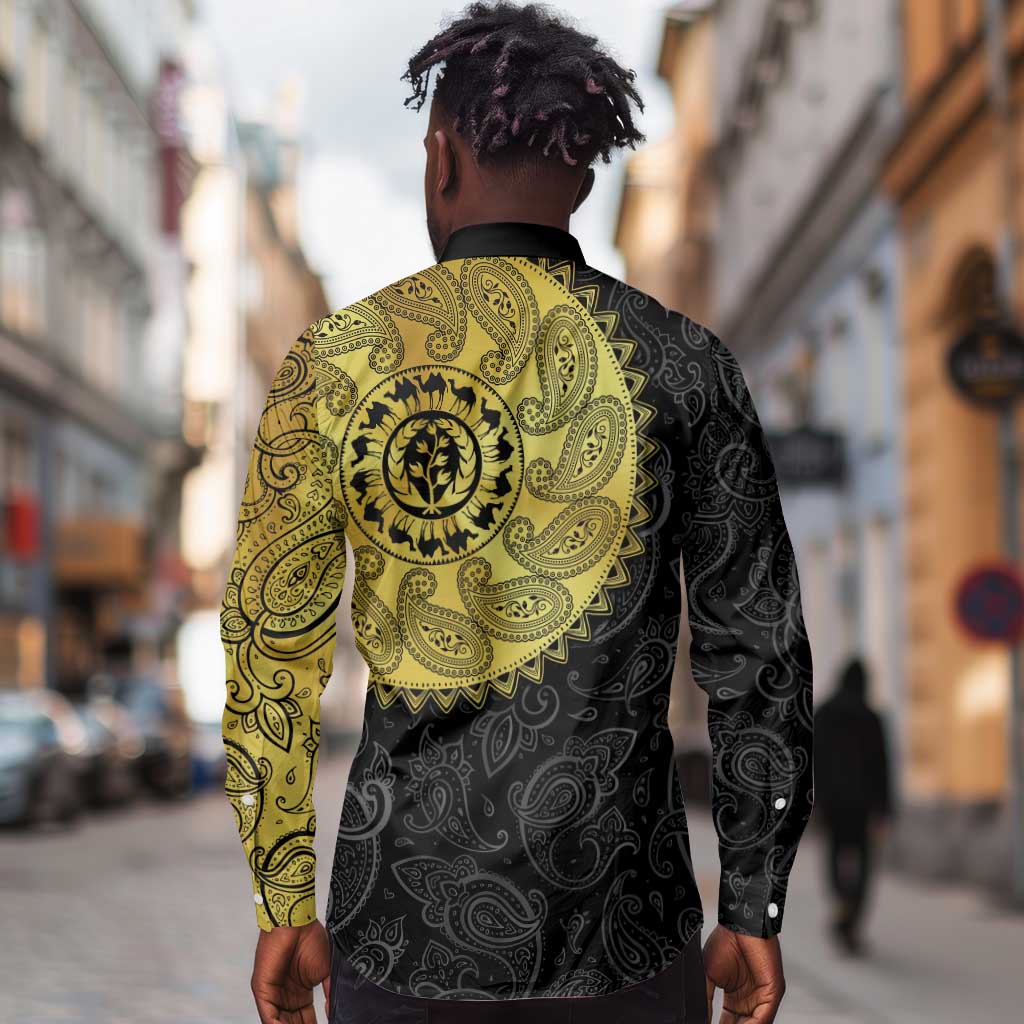 Eritrea African Tribal Mix Paisley Pattern Long Sleeve Button Shirt Chest Arm Tattoo