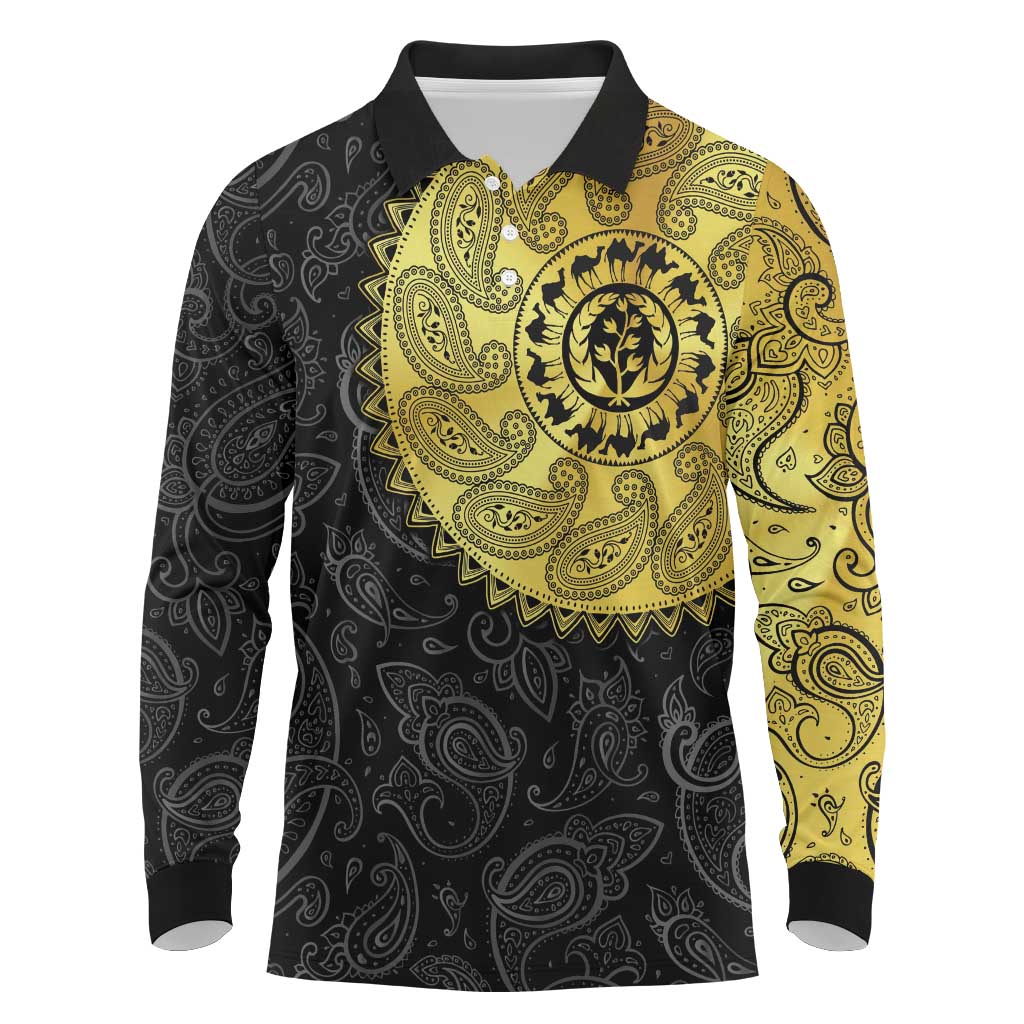 Eritrea African Tribal Mix Paisley Pattern Long Sleeve Polo Shirt Chest Arm Tattoo