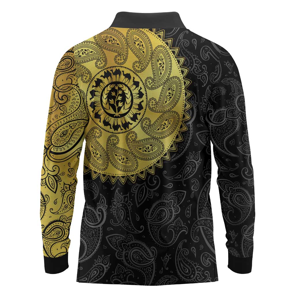 Eritrea African Tribal Mix Paisley Pattern Long Sleeve Polo Shirt Chest Arm Tattoo
