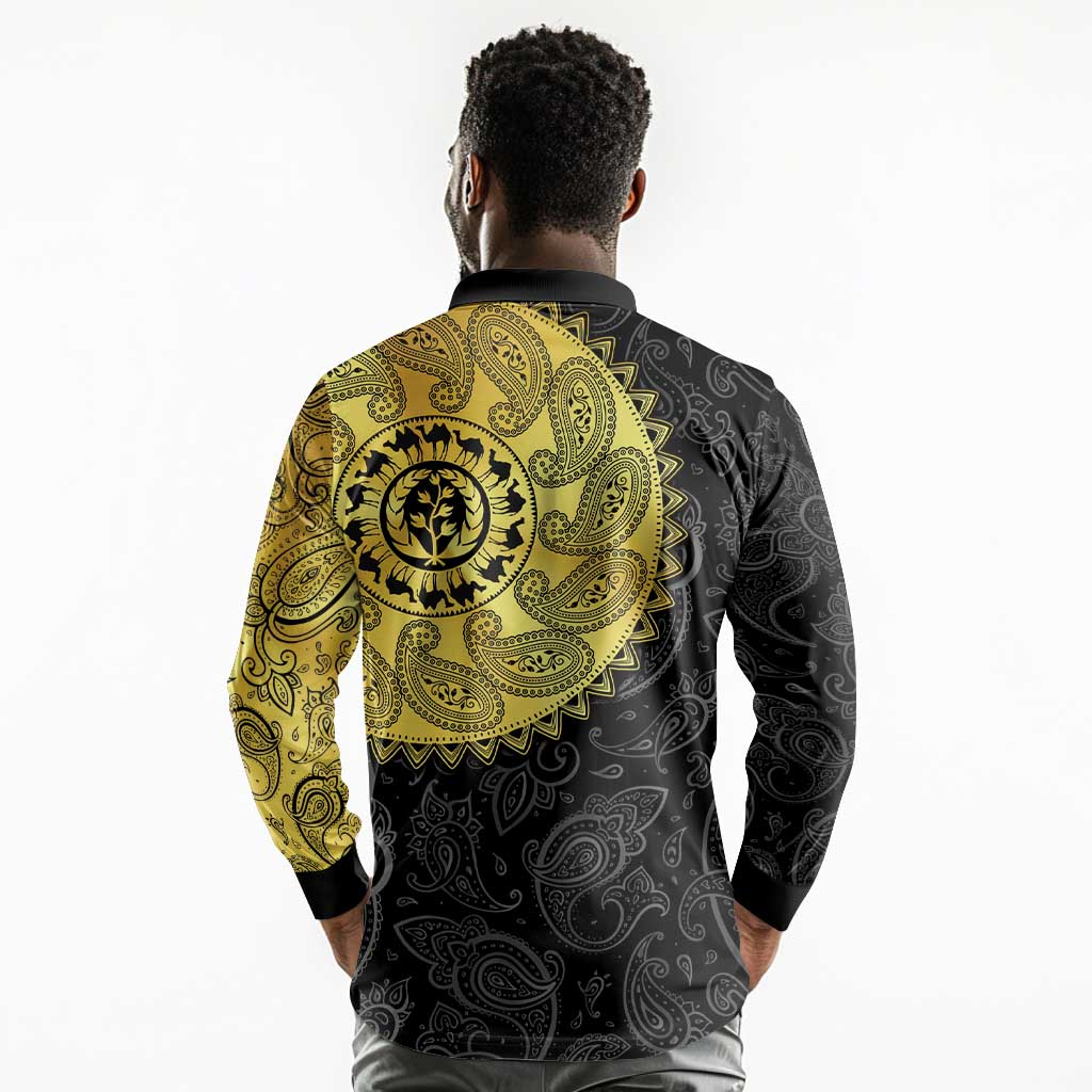 Eritrea African Tribal Mix Paisley Pattern Long Sleeve Polo Shirt Chest Arm Tattoo