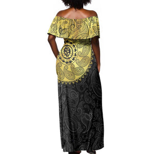 Eritrea African Tribal Mix Paisley Pattern Off Shoulder Maxi Dress Chest Arm Tattoo