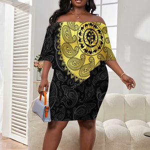 Eritrea African Tribal Mix Paisley Pattern Off Shoulder Short Dress Chest Arm Tattoo