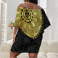 Eritrea African Tribal Mix Paisley Pattern Off Shoulder Short Dress Chest Arm Tattoo