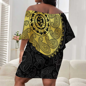 Eritrea African Tribal Mix Paisley Pattern Off Shoulder Short Dress Chest Arm Tattoo